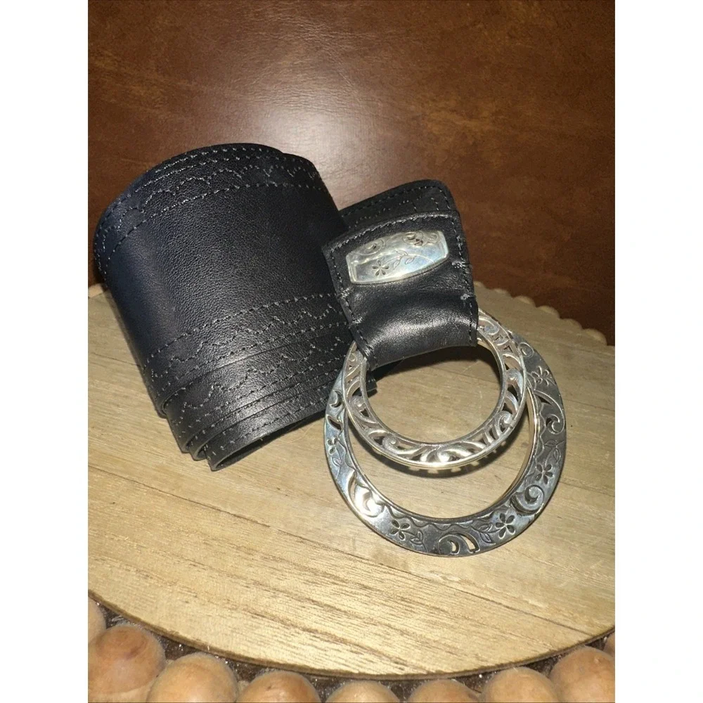 BRIGHTON women's soft black suede leather wide belt Sz L